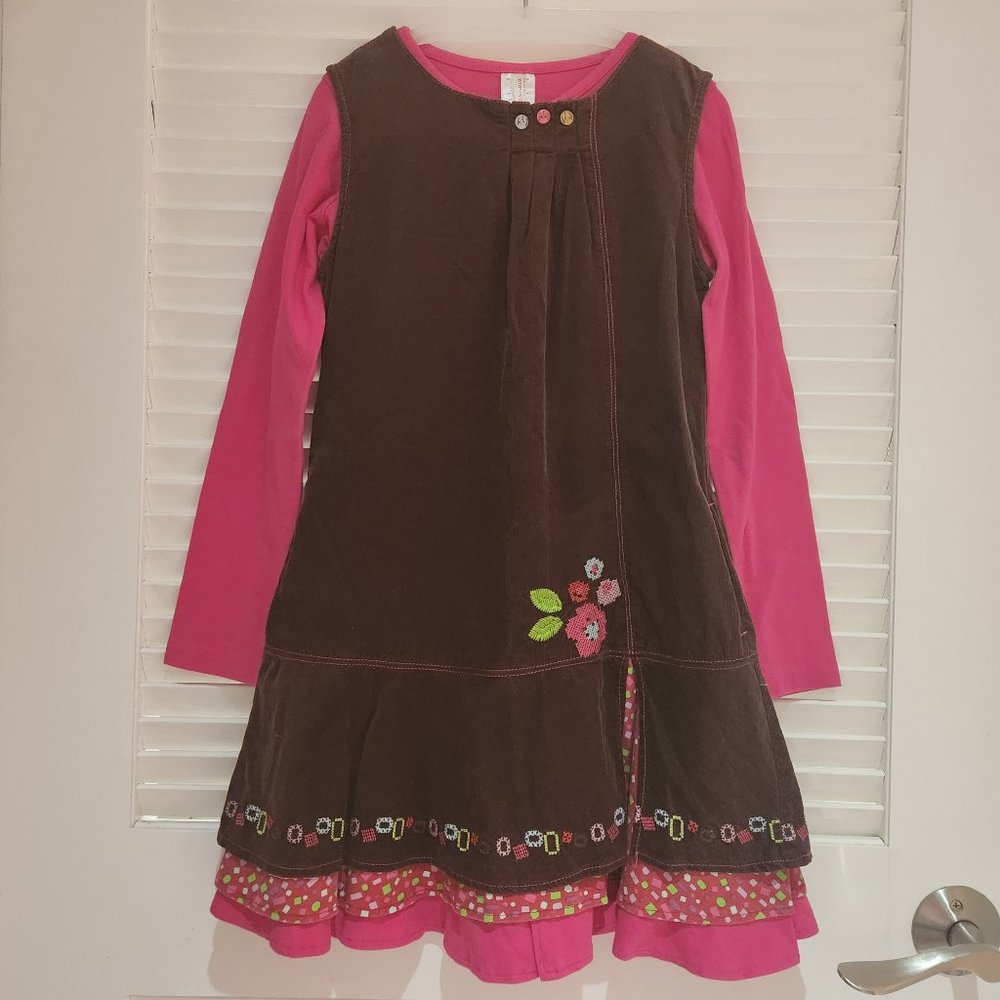 Deux Par Deux Girls Corduroy Jumper Dress & Tee Set